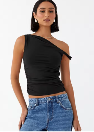 Summer New Solid Color Asymmetric Ruffled Top for Women