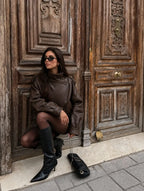 Marlowe | Pebble Faux Leather High-Neck Oversized Jacket