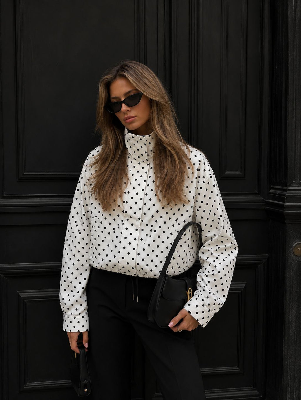 Margot | Polka Dot Cropped Zip Jacket