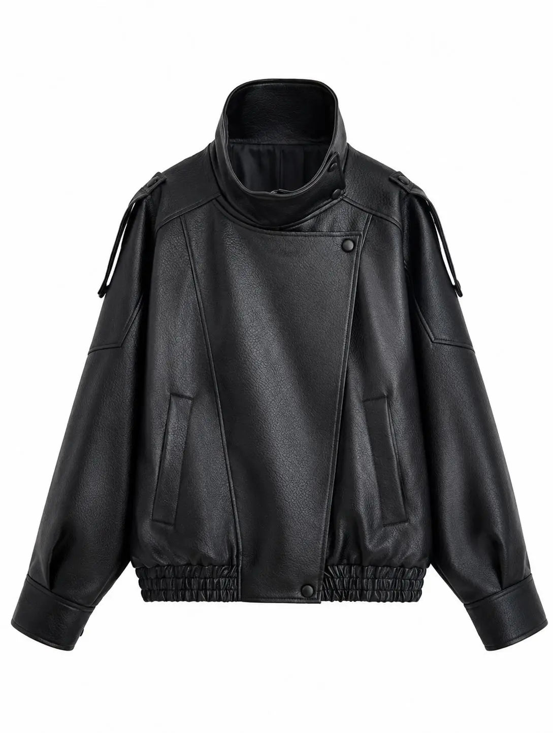 Marlowe | Pebble Faux Leather High-Neck Oversized Jacket