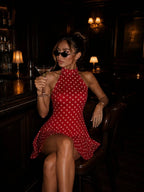 Céleste | Polka Dot Halter Backless Mini Dress