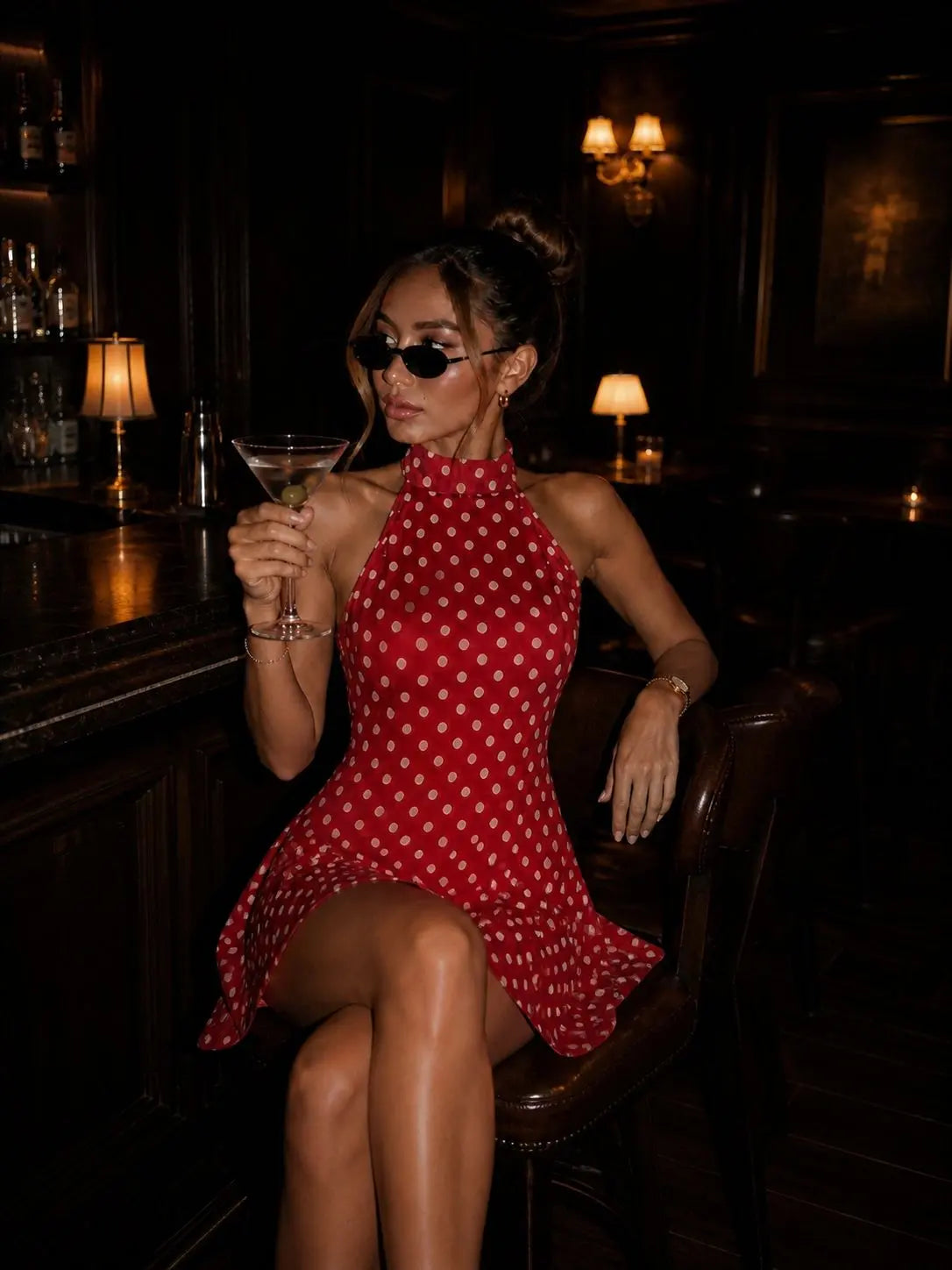 Céleste | Polka Dot Halter Backless Mini Dress