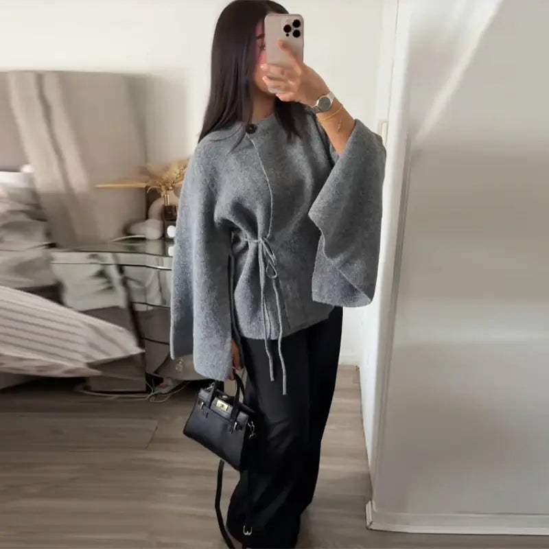 Harriet | Batwing Sleeve Lace-Up Knit Cardigan