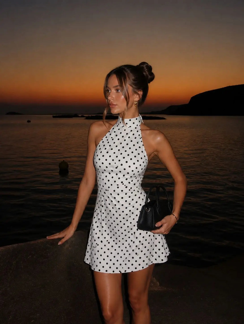 Céleste | Polka Dot Halter Backless Mini Dress
