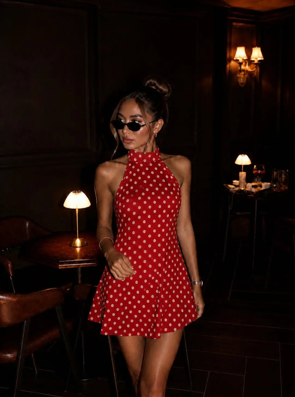 Céleste | Polka Dot Halter Backless Mini Dress