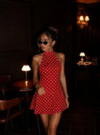 Céleste | Polka Dot Halter Backless Mini Dress