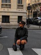 Marlowe | Pebble Faux Leather High-Neck Oversized Jacket