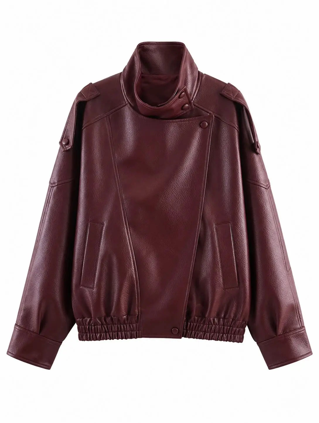Marlowe | Pebble Faux Leather High-Neck Oversized Jacket
