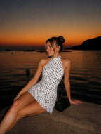 Céleste | Polka Dot Halter Backless Mini Dress
