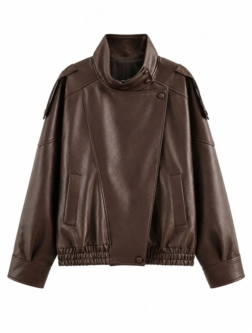 Marlowe | Pebble Faux Leather High-Neck Oversized Jacket