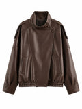 Marlowe | Pebble Faux Leather High-Neck Oversized Jacket