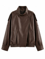 Marlowe | Pebble Faux Leather High-Neck Oversized Jacket