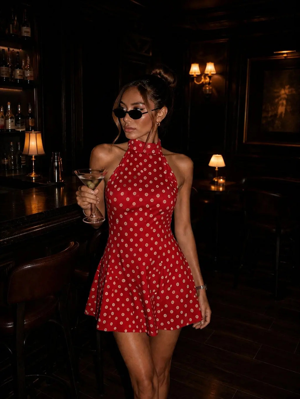Céleste | Polka Dot Halter Backless Mini Dress